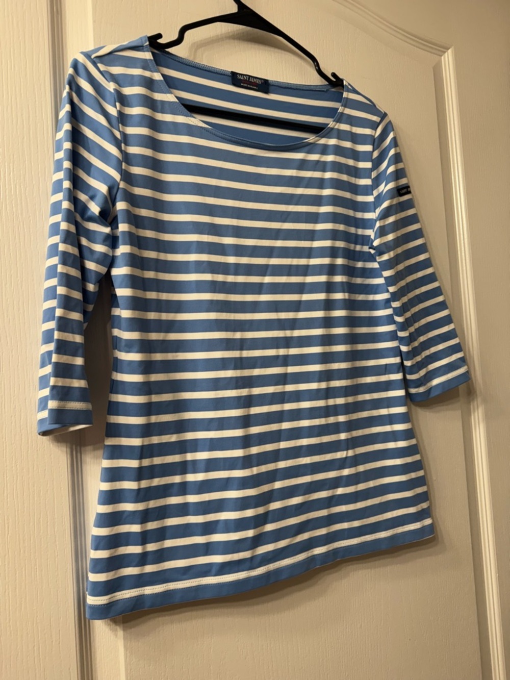 Saint James Light Blue and White Striped Long-Sleeve Tee
